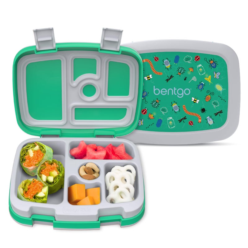 Bentgo Kids Prints Leak-Proof, 5-Compartment Bento-Style Kids Lunch Box - Ideal Portion Sizes for Ages 3-7, Durable, Drop-Proof, Dishwasher Safe, & Made with BPA-Free Materials (Bug Buddies) - Image 1