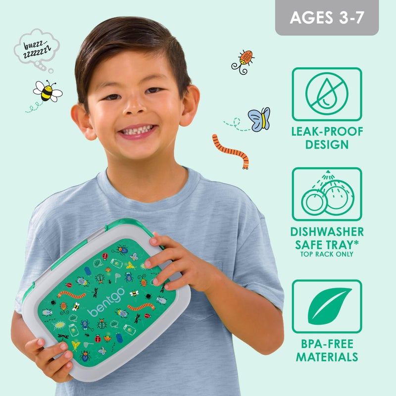 Bentgo Kids Prints Leak-Proof, 5-Compartment Bento-Style Kids Lunch Box - Ideal Portion Sizes for Ages 3-7, Durable, Drop-Proof, Dishwasher Safe, & Made with BPA-Free Materials (Bug Buddies) - Image 3