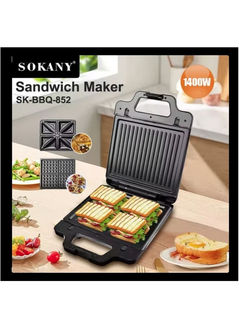 sokany - 3-in-1 sandwich maker (grill, toast, waffle), double-sided heating, large size, 1400 watts - Image 1