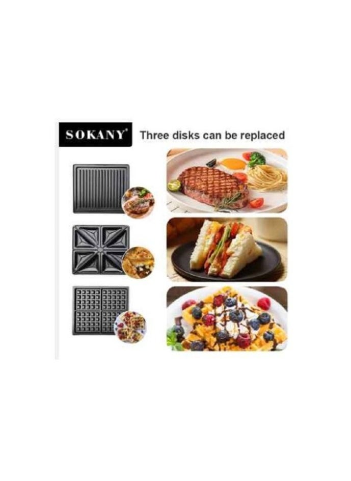 sokany - 3-in-1 sandwich maker (grill, toast, waffle), double-sided heating, large size, 1400 watts - Image 1