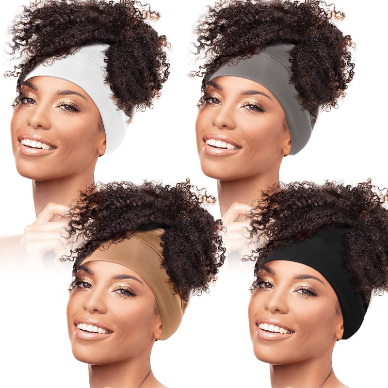 Haysandy Haysandy 4 Pieces Nylon Head Wraps Satin Hair Cover Pineapple Sleep Cap Loc Dreadlock Cap Headbands for Women Men Curly HairBlack Khaki Light Gray White