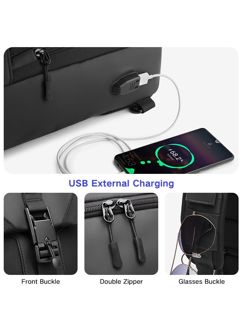 OZUKO - Ozuko Outdoor Multifunctional Sling Bag ,Backpack ,Shoulder ,Chest ,Daypack and Crossbody with External USB Charging Port Fabric Oxford Water Resistant 34*10*20 CM - Blue - Image 1