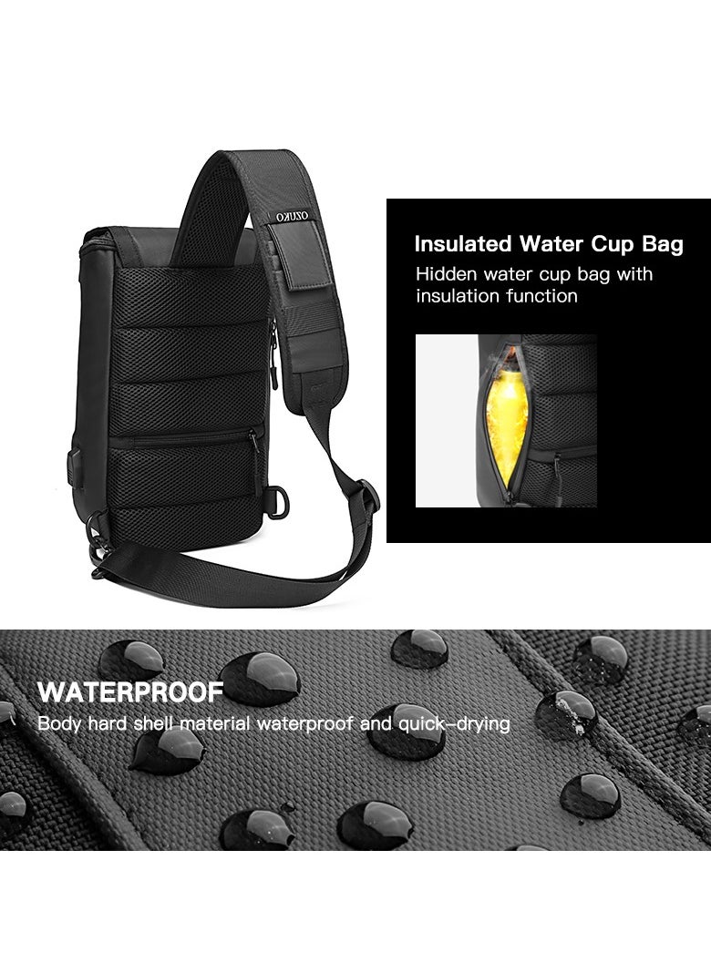 OZUKO - Ozuko Outdoor Multifunctional Sling Bag ,Backpack ,Shoulder ,Chest ,Daypack and Crossbody with External USB Charging Port Fabric Oxford Water Resistant 34*10*20 CM - Blue - Image 1