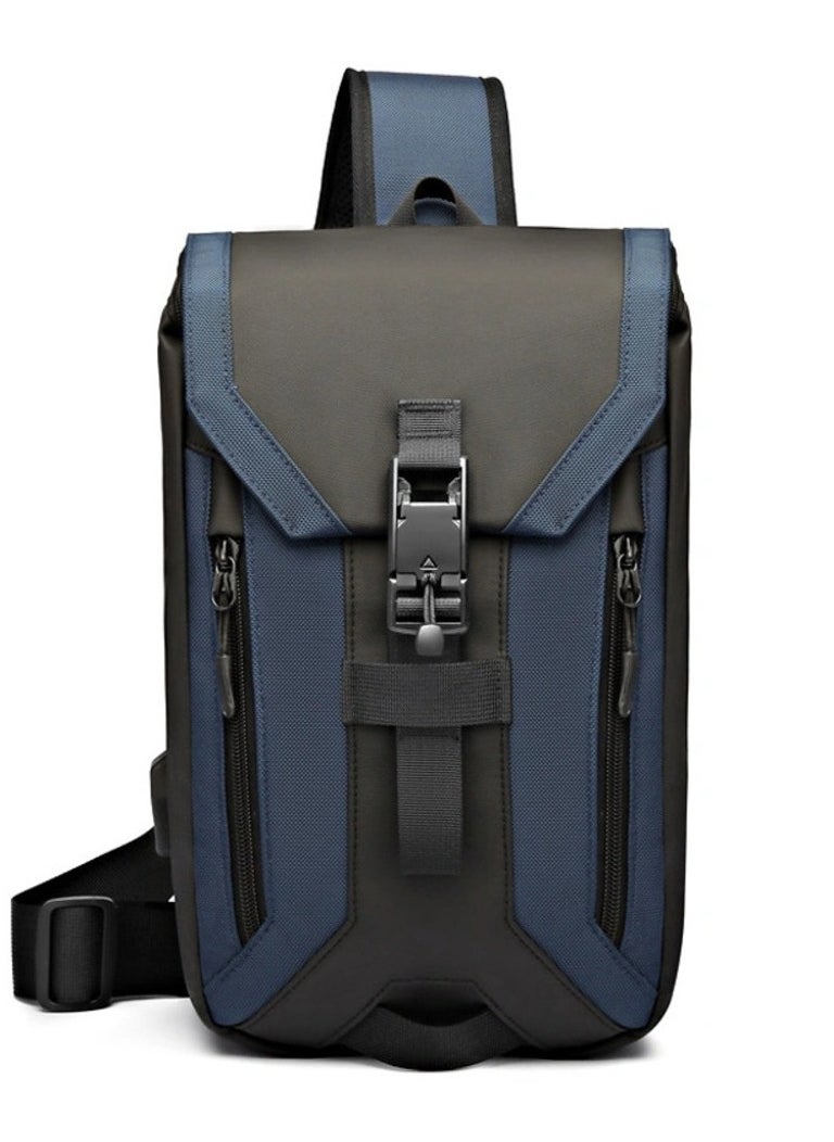 OZUKO - Ozuko Outdoor Multifunctional Sling Bag ,Backpack ,Shoulder ,Chest ,Daypack and Crossbody with External USB Charging Port Fabric Oxford Water Resistant 34*10*20 CM - Blue - Image 1