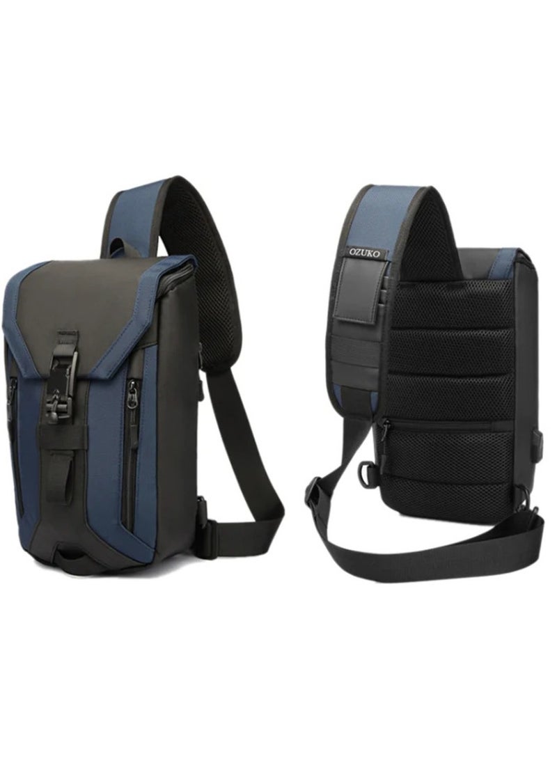 OZUKO - Ozuko Outdoor Multifunctional Sling Bag ,Backpack ,Shoulder ,Chest ,Daypack and Crossbody with External USB Charging Port Fabric Oxford Water Resistant 34*10*20 CM - Blue - Image 1