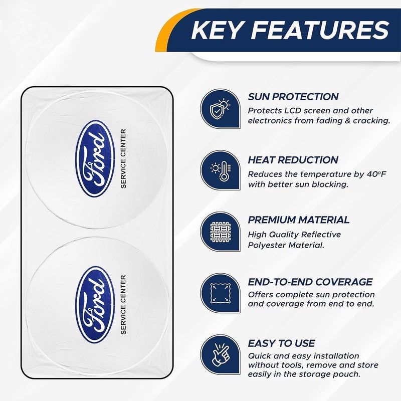 Ford Foldable Car Windshield Sunshade for Front Glass – 150 × 75 cm Reflective UV Protection Sun Shade, Heat Reduction Interior Protector with Easy Twist Fold Storage - Image 5