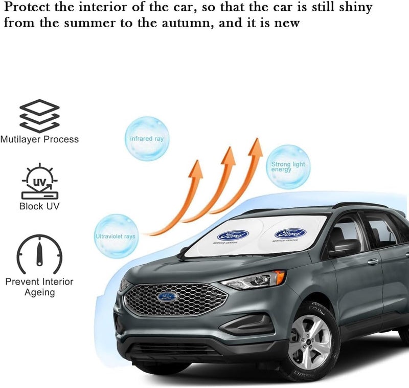 Ford Foldable Car Windshield Sunshade for Front Glass – 150 × 75 cm Reflective UV Protection Sun Shade, Heat Reduction Interior Protector with Easy Twist Fold Storage - Image 4
