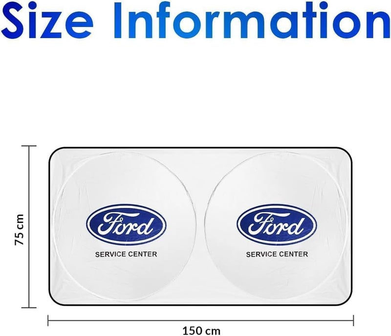 Ford Foldable Car Windshield Sunshade for Front Glass – 150 × 75 cm Reflective UV Protection Sun Shade, Heat Reduction Interior Protector with Easy Twist Fold Storage - Image 2