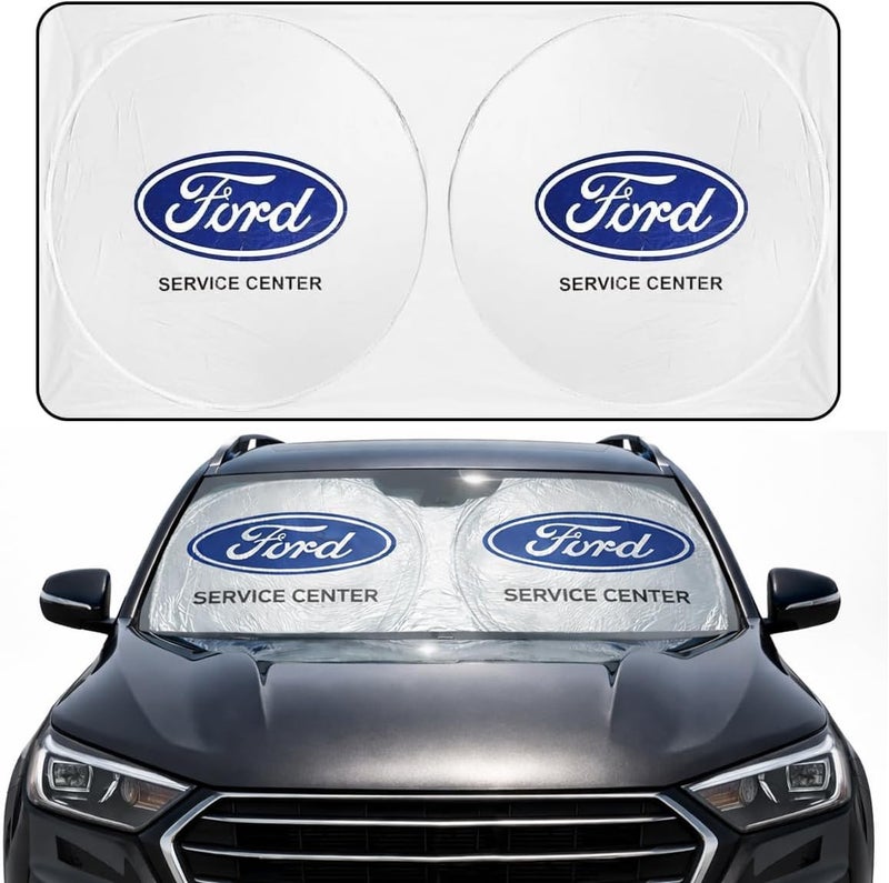Ford Foldable Car Windshield Sunshade for Front Glass – 150 × 75 cm Reflective UV Protection Sun Shade, Heat Reduction Interior Protector with Easy Twist Fold Storage - Image 1