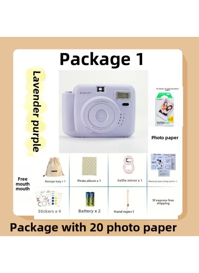 Generic Product Of Paperone CCD Mini Camera One-time Imaging Photo Paper Cheap Student Camera Retro Photo Portable-Body Color:Lilac-package 1  - Image 1