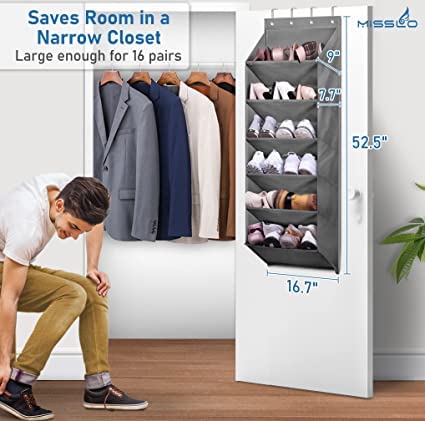 Dhadh Door Shoe Rack with Deep Pockets for 12 Pairs of Shoe Organizer Over the Door Hanger for Closet and Dorm Narrow Door Shoe Storage, - Image 5