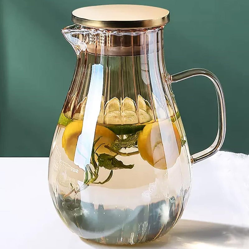AEFPOYMXU Glass Pitcher With Lid Amber Round Water Carafe with handle and Spout for Homemade Beverage JuiceHot Coffee Iced Tea and Milk 62oz 