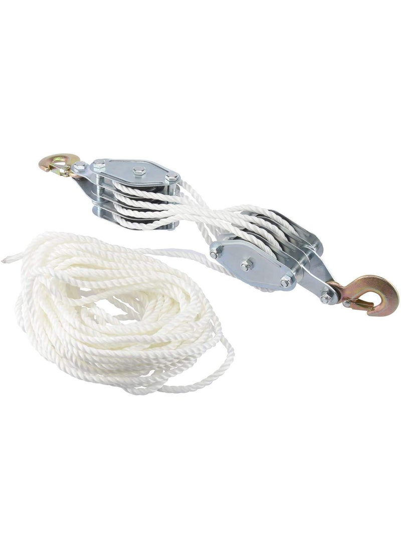 Novinex Novinex 2 Ton Rope Hoist Pulley Wheel Block and Tackle 4000LB 65 Feet of 38  Poly Rope Hoist Pulley Block  71 Lifting Power 