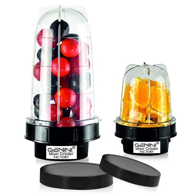 BULLET JARS FOR MIXER GRINDER SET OF 2 (530 ML & 350 ML) ABS TRANSPARENT PLASTIC MIXER JUICER JAR, BLACK- NMGF17