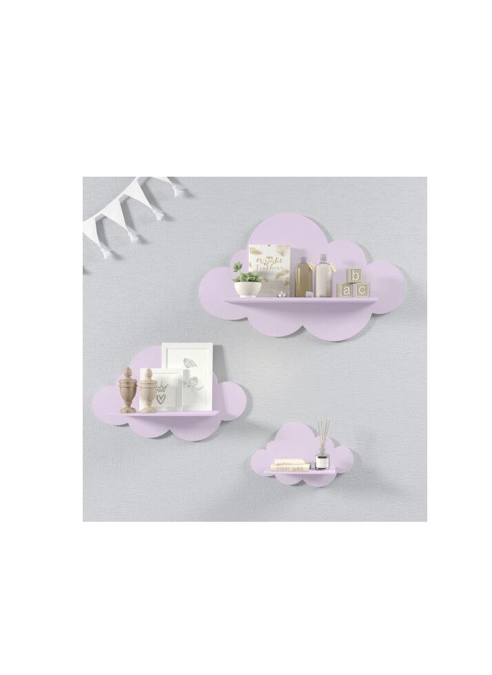 Generic Fun Cloud Floating Wavy Shelves, Funky Danish Design Wall Shelf, Preppy Bookshelf for Wall (Set of 3), Wood, Painted IR  - Image 2