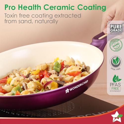 Wonderchef Bellagio Fry Pan | 20 cm | 1.1 L | Non-Stick Ceramic Coating | Non-Toxic | Pure Aluminium | PFAS and PFOA Free | 3mm Thickness | Two-Tone Soft-Touch Handle | Firm Grip | 2 Years Warranty - Image 3