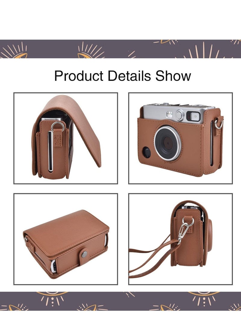 Case for Fuji Mini Evo Compatible Camera with Adjustable Shoulder Strap in Brown Lychee Texture Horizontal Style Portable Instant Film Camera Bag - Image 3