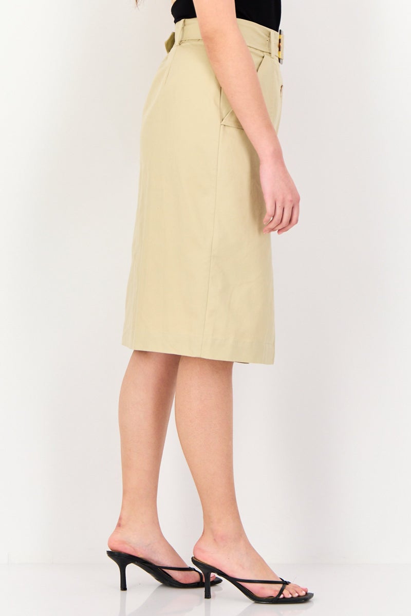 SELECTED Women Plain Midi Skirt, Beige - Image 2