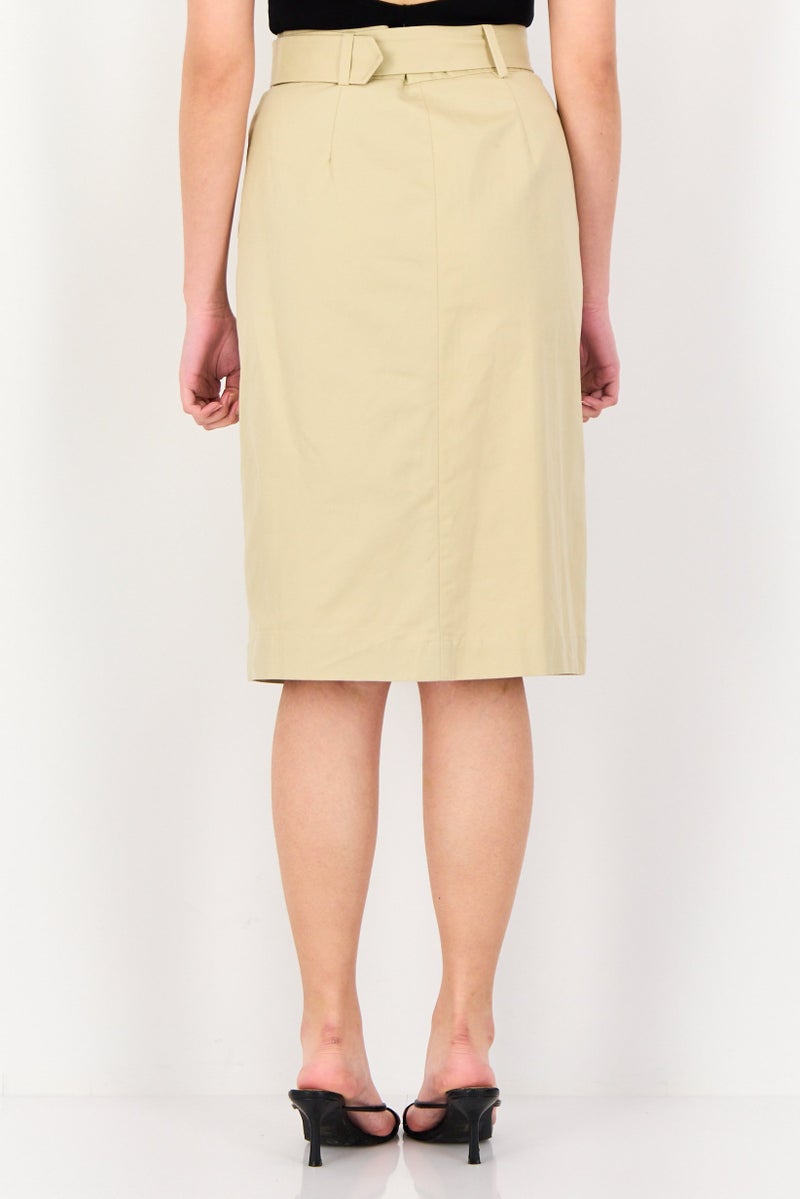 SELECTED Women Plain Midi Skirt, Beige - Image 3