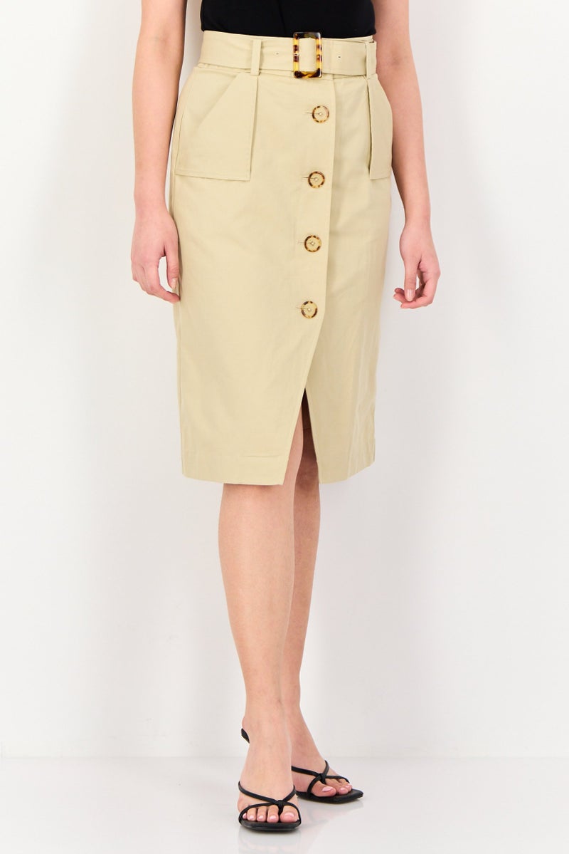 SELECTED Women Plain Midi Skirt, Beige - Image 1