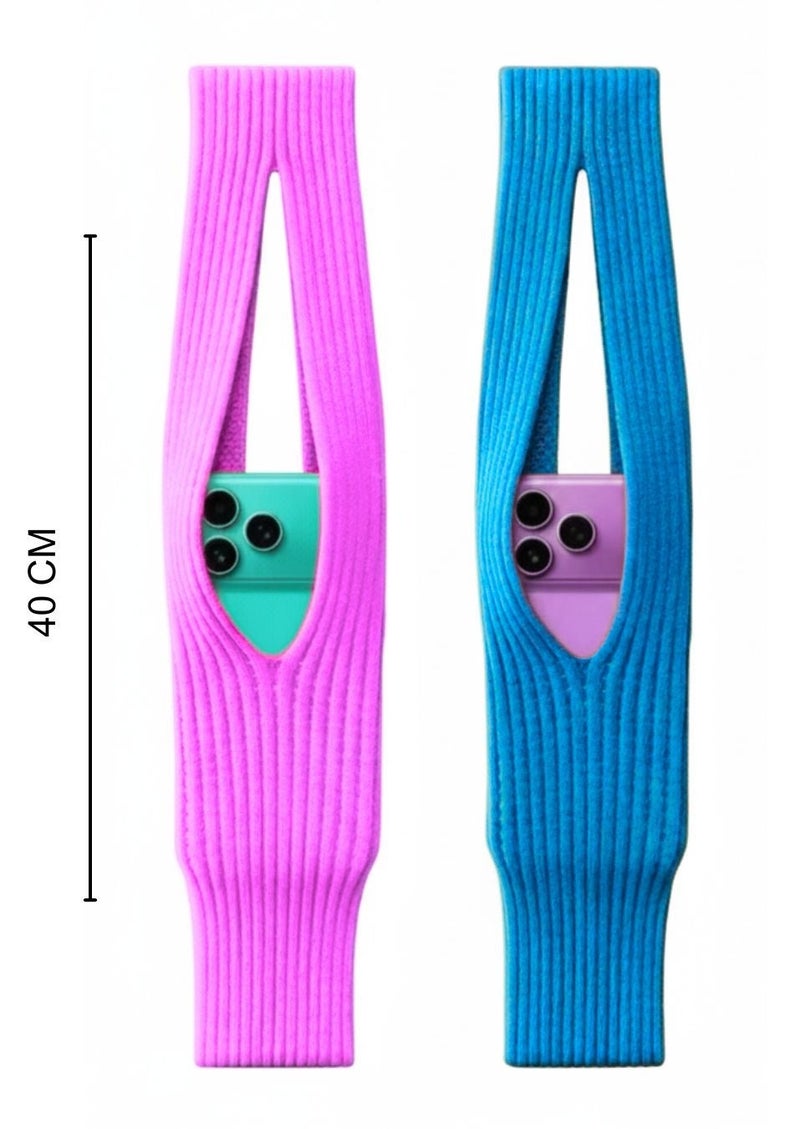 Portbae Trendy Phone Pocket Mobile Holder – 2-Piece Combo ( BLUE & ROSE ) with 40cm Shoulder Strap, Soft Protective Stylish Phone Bag - Image 1