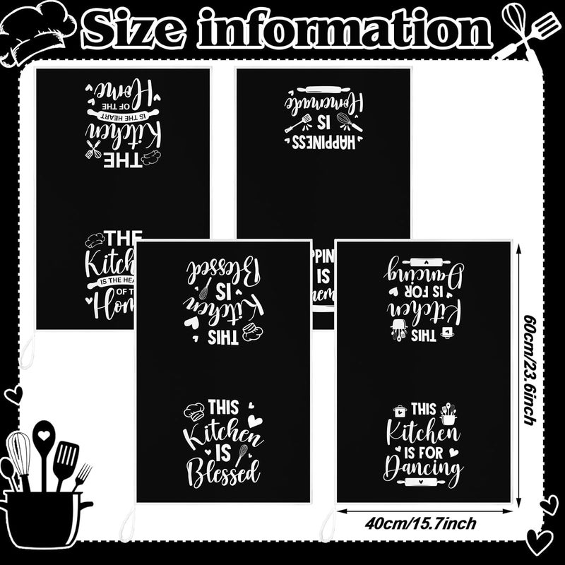 Bencailor 4 Pcs Black Kitchen Towels Happiness Dish Towels Heart of the Home Quote Decorative Hand Tea Dishcloths with Hanging Loop for Home Housewarming Gift Funny Kitchen Decor Accessories - Image 3