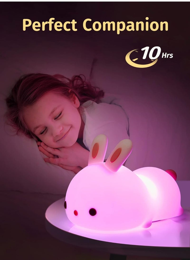 Cute Kids Night Light Night Lamp Night Lights for Kids Bedroom Toddler Baby Portable Silicone Battery Led Nightlight Nursery (Cute Bunny) - Image 4