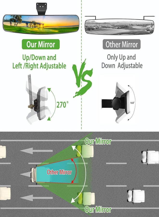10L0L Universal Adjustable Golf Cart Panoramic Rear View Mirror, Rotatable 270 Rotation 16.5"Wide Angle Full Rearview Golf Cart Mirror for EZ Go, Club Car, Yamaha - Image 3