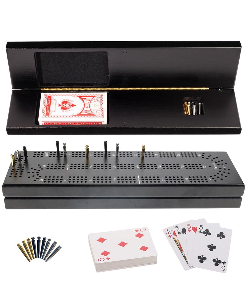 WE Games Wooden Cribbage Board Game Set with Storage Black Stained Continuous 3 Track Card Game for 23 Players - Image 3