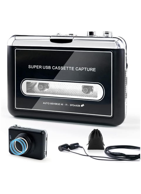 Portable Cassette to MP3 Digital Converter - Clear Stereo & Auto Reverse Cassette Player with Detachable External Speaker - Convert Tapes to Digital Format via USB-Compatible with MAC Laptops & PC