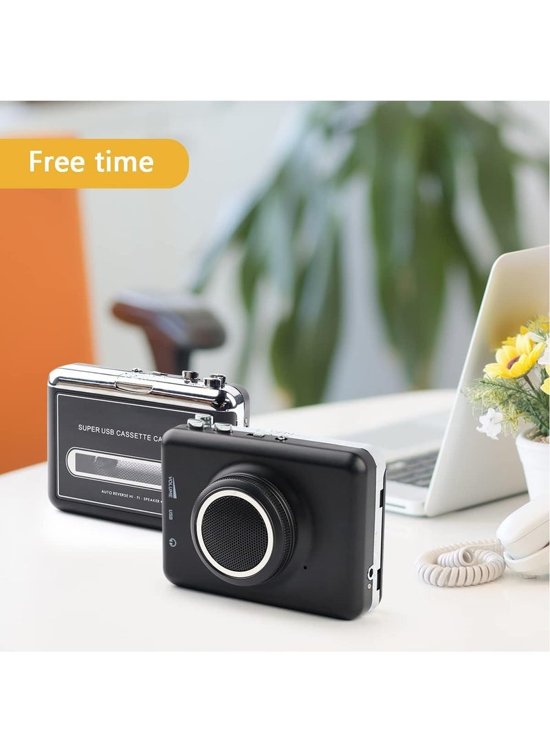 Portable Cassette to MP3 Digital Converter - Clear Stereo & Auto Reverse Cassette Player with Detachable External Speaker - Convert Tapes to Digital Format via USB-Compatible with MAC Laptops & PC