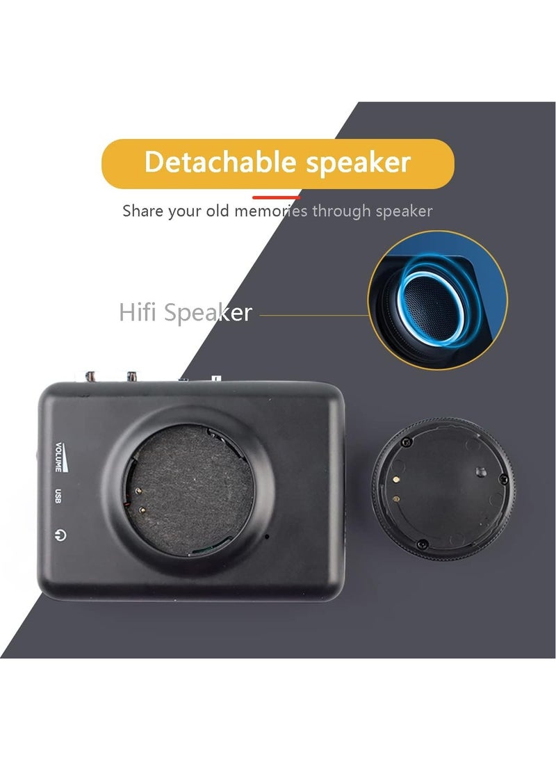 Portable Cassette to MP3 Digital Converter - Clear Stereo & Auto Reverse Cassette Player with Detachable External Speaker - Convert Tapes to Digital Format via USB-Compatible with MAC Laptops & PC