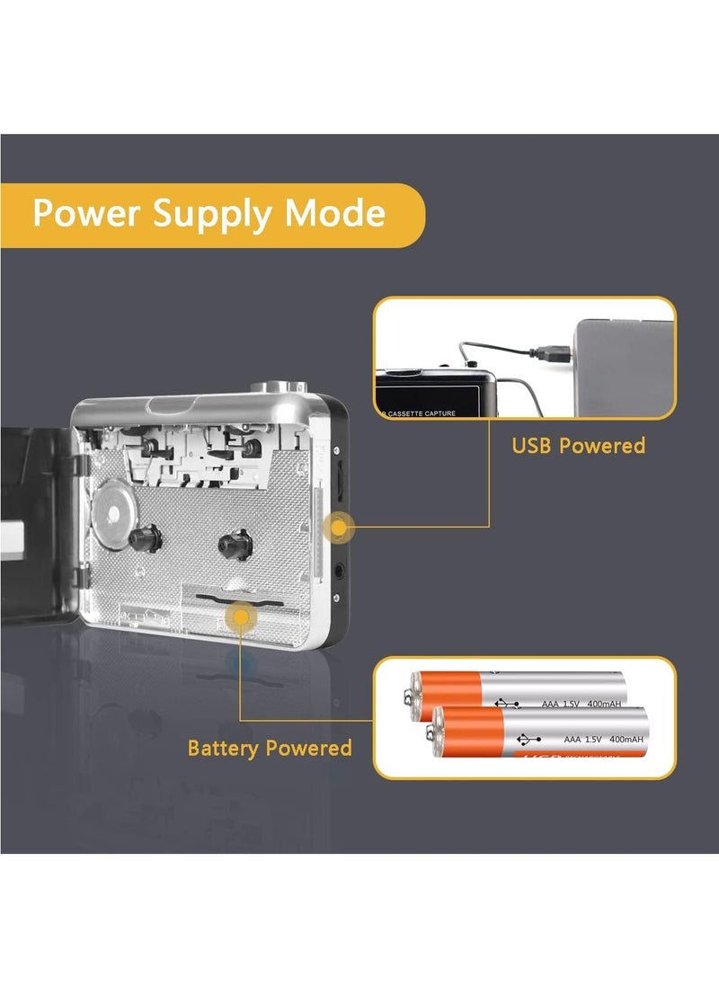 Portable Cassette to MP3 Digital Converter - Clear Stereo & Auto Reverse Cassette Player with Detachable External Speaker - Convert Tapes to Digital Format via USB-Compatible with MAC Laptops & PC