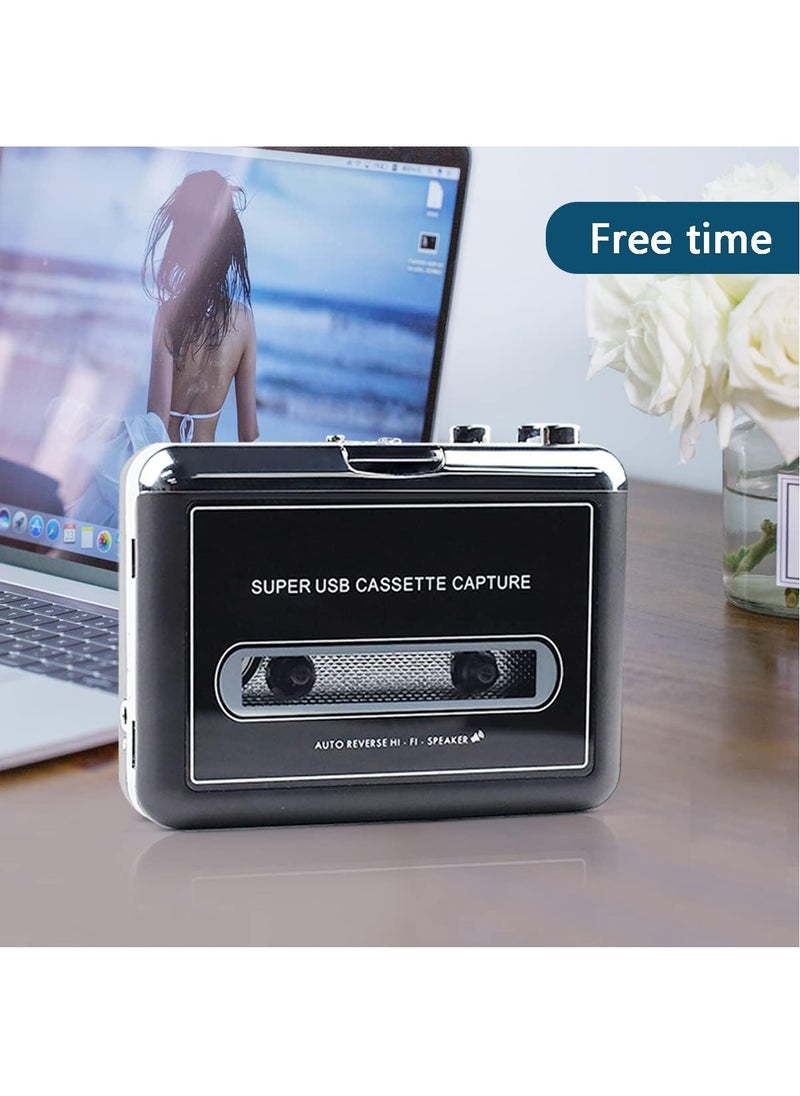 Portable Cassette to MP3 Digital Converter - Clear Stereo & Auto Reverse Cassette Player with Detachable External Speaker - Convert Tapes to Digital Format via USB-Compatible with MAC Laptops & PC