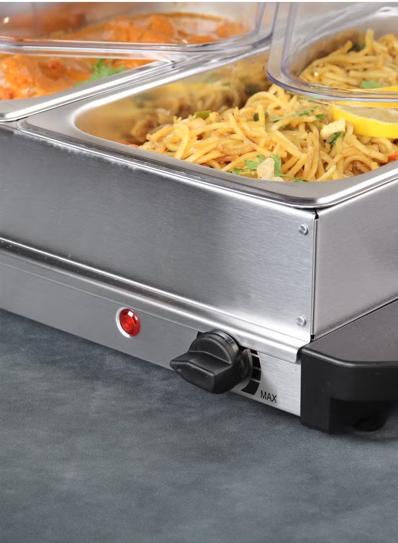 برووف سخان طعام كهربائي 450 واط من الستانلس ستيل – 3×2.5 لتر لكل خانة مع تحكم حراري – مثالي للبوفيهات، الحفلات، المطاعم، وتقديم الأطعمة الفاخرة. - Image 3
