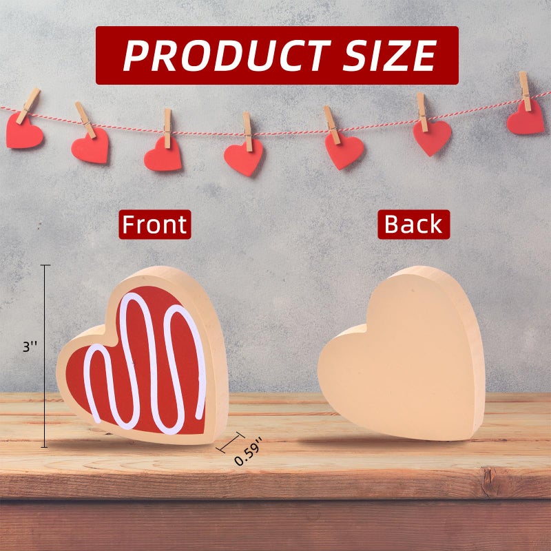IDATOO Valentine's Day Wooden Heart Decor, Valentines Table Decorations, 6pcs Dessert Candy Heart Decorations, Valentine's Day Decoration for Home Office for Tiered Tray Table Shelf Desk (red pink) - Image 3