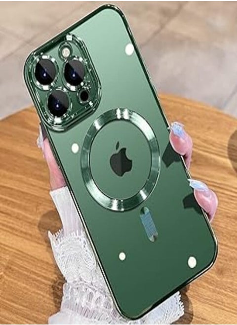 Dl3 Mobilak Case for iPhone 14 Pro Max (6.7 Inch) MagSafe with Camera Lens Protector,Magnetic Clear Case Full Protection Plating Anti-Scratch Slim Thin Case Cover - Green