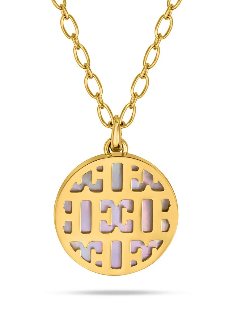 ESCADA Linda White Mother of Pearl Pendant Necklace with Signature Logo