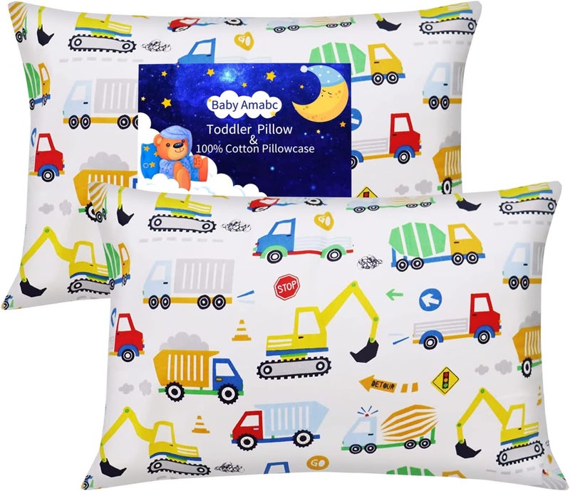 Baby Amabc Baby Toddler Pillow Cases Trcuk Pattern  Child Pillowcase Fit Kids  Travel Pillows 13 x 18 14 x19  Soft Cotton Pillows Cover Set of 2 Envelope Pocket Durable Well Stitched Boy Girl Crib Bedding - Image 1