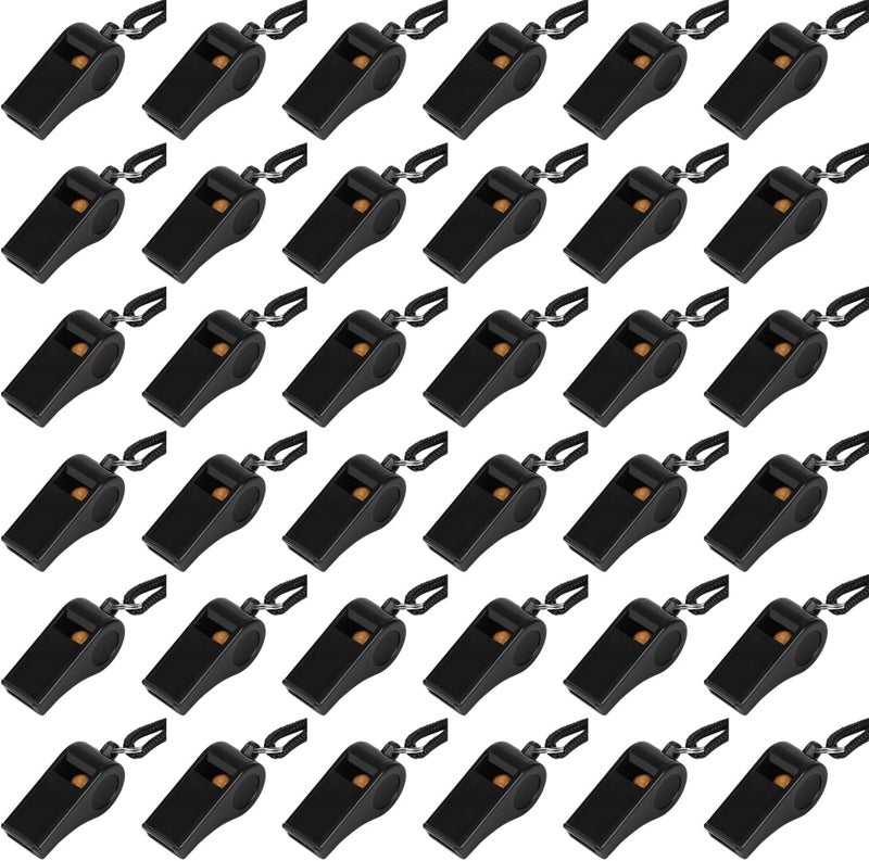 FYA Plastic Whistle with Lanyard, Loud Clear Black Whistles Bulk Great for Coaches, Referees, and Officials - Image 1