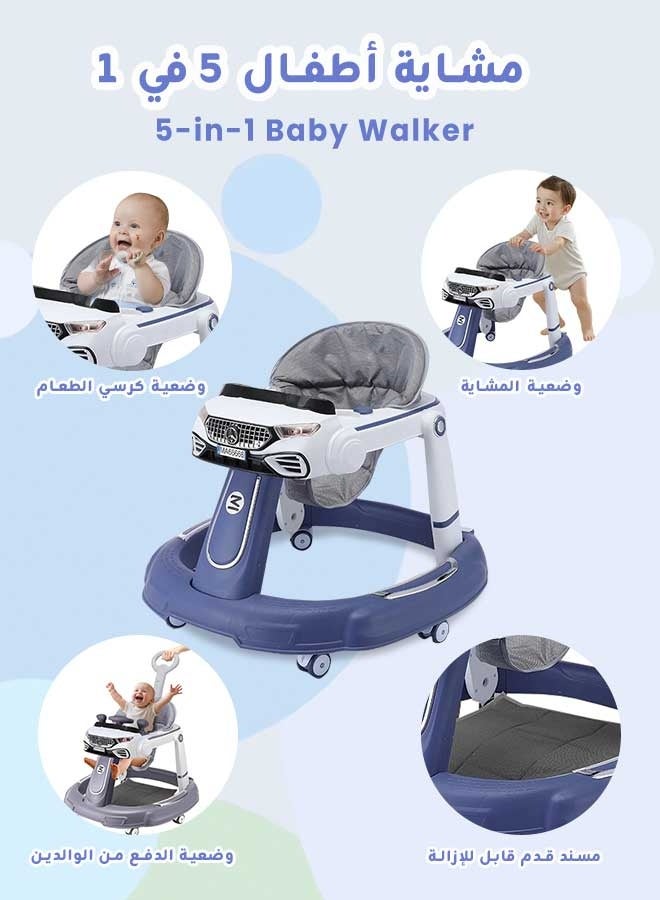 الأورلار مشاية أطفال متعددة الوظائف ٥ في ١، مقبض دفع قابل للإزالة، صينية ألعاب موسيقية/كرسي طعام، ارتفاع قابل للتعديل مع مسند قدم، قابلة للطي للتخزين، مقعد قابل للغسل، عجلات صامتة ٣٦٠°، مناسبة لعمر ٦–٢٤ شهرًا - Image 2