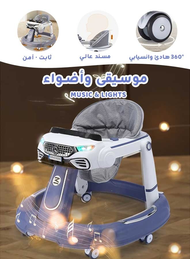 الأورلار مشاية أطفال متعددة الوظائف ٥ في ١، مقبض دفع قابل للإزالة، صينية ألعاب موسيقية/كرسي طعام، ارتفاع قابل للتعديل مع مسند قدم، قابلة للطي للتخزين، مقعد قابل للغسل، عجلات صامتة ٣٦٠°، مناسبة لعمر ٦–٢٤ شهرًا - Image 5