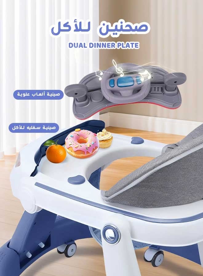 الأورلار مشاية أطفال متعددة الوظائف ٥ في ١، مقبض دفع قابل للإزالة، صينية ألعاب موسيقية/كرسي طعام، ارتفاع قابل للتعديل مع مسند قدم، قابلة للطي للتخزين، مقعد قابل للغسل، عجلات صامتة ٣٦٠°، مناسبة لعمر ٦–٢٤ شهرًا - Image 4