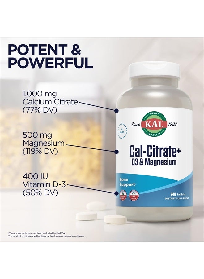 KAL Cal-Citrate+, Calcium Citrate Plus Vitamin D-3 and 500 mg of Magnesium, Healthy Bones and Teeth Support, Gluten Free and Lab Verified for Quality, 60 Servings, 240 Tablets - Image 5