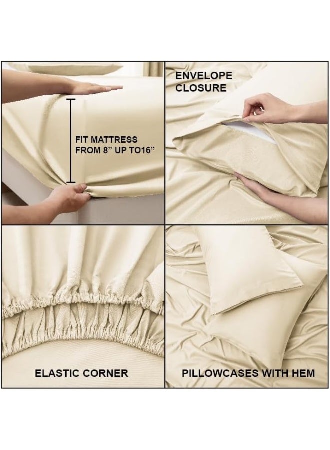 PanaX Bedding Super King Bed Sheets Set - 4 Piece Bedding - Brushed Microfiber And Fade Resistant - Easy Care (Ivory, Super King) - Image 3