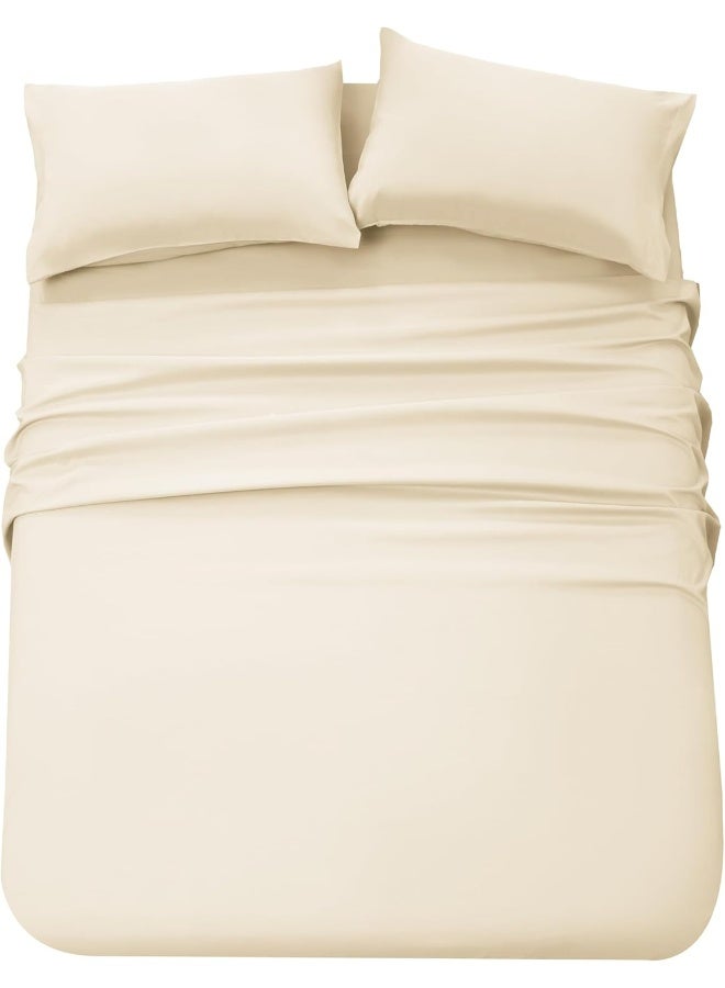 PanaX Bedding Super King Bed Sheets Set - 4 Piece Bedding - Brushed Microfiber And Fade Resistant - Easy Care (Ivory, Super King) - Image 1