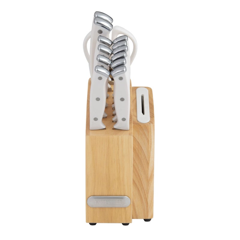Farberware Edgekeeper Triple Riveted Slim Knife Block Set With Built In Sharpener 14Piece White