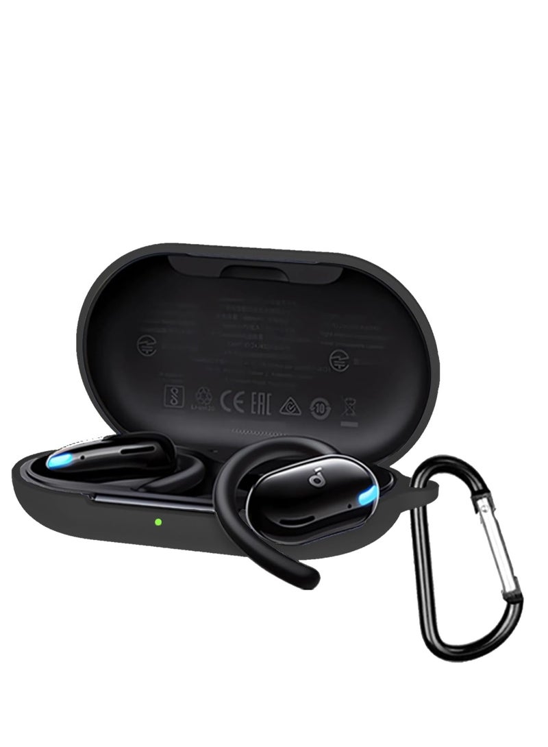 Protective Case for Anker Soundcore V20i Soft Silicone Case Drop Resistant Scratch Resistant Shockproof Dustproof Lightweight Foldable Rechargeable Carabiner Black - Image 2