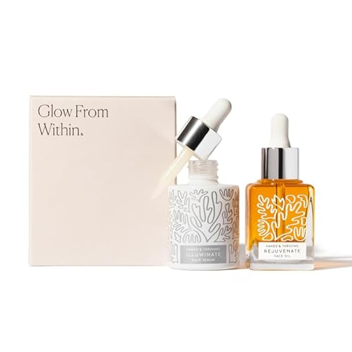 Naked + Thriving Naked & Thriving Super Glow Duo | Illuminate BC+ Serum (30 mL) + Rejuvenate Restorative Face Oil (35 mL) with Argan Oil, Sea Buckthorn Oil, Bakuchiol and Vitamin C (Set of 2) - Image 1