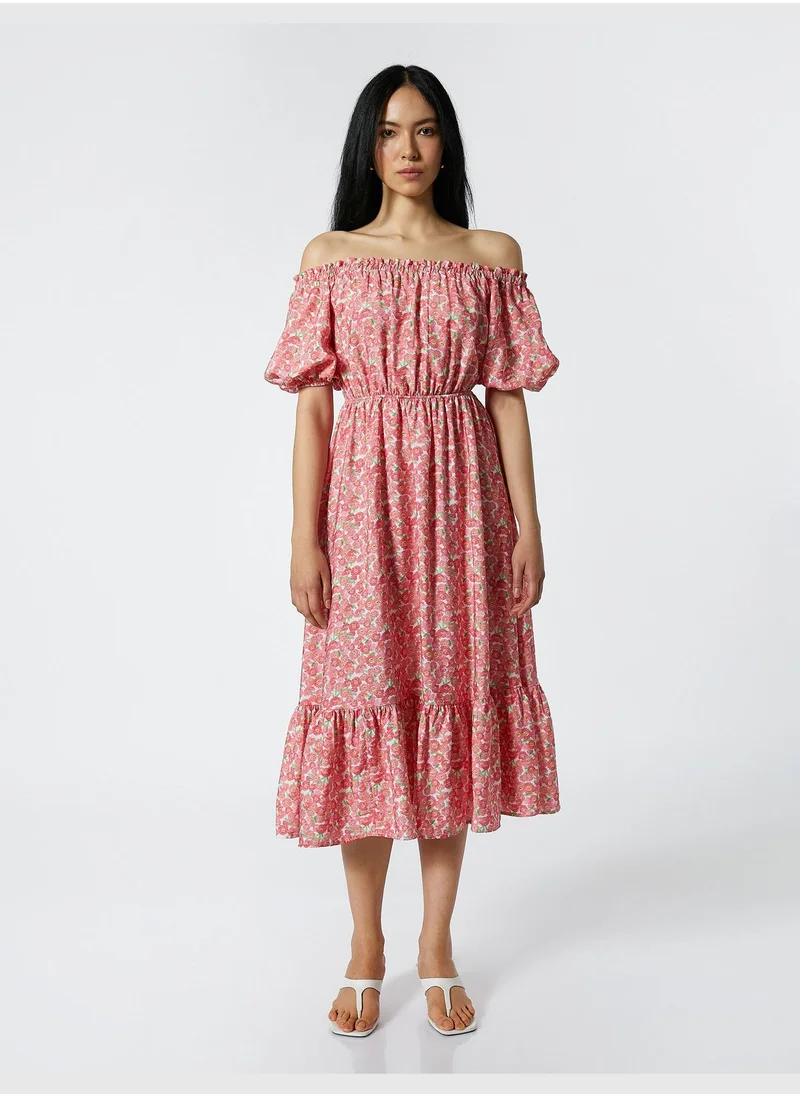 KOTON Floral Long Dress Square Neck Strappy